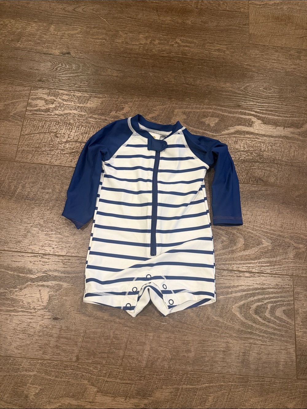 Tucker + Tate Navy and White Striped Long-Sleeve Rashguard One-Piece